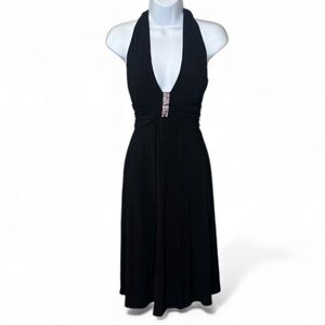 #449 (R&M Richards) Elegant Black Rhinestone Halter Cocktail Dress - Size 12